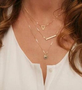 2016 New Arrival Fashion Gold Plated 3 Layer Chain Necklace Hollow Out Triangle Long Pendant Necklaces Jewelry Free shipping - Slim Wallet Company