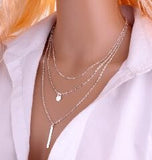 2016 New Arrival Fashion Gold Plated 3 Layer Chain Necklace Hollow Out Triangle Long Pendant Necklaces Jewelry Free shipping - Slim Wallet Company