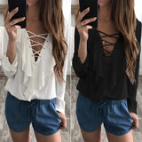 Ruffled Lace Up Summer Blouse - Slim Wallet Company