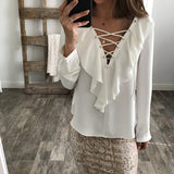 Ruffled Lace Up Summer Blouse - Slim Wallet Company