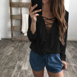 Ruffled Lace Up Summer Blouse - Slim Wallet Company
