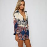 Ethnic Floral Boho Tops V Neck Romper - Slim Wallet Company