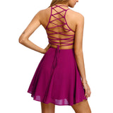 Hot Pink Cross Lace Up Backless Skater Dress - Slim Wallet Company