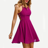 Hot Pink Cross Lace Up Backless Skater Dress - Slim Wallet Company