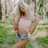 Strawberry Mint One-Piece Stripped  Swimsuit - Slim Wallet Company