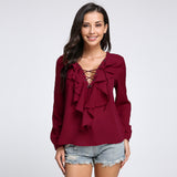 Ruffled Lace Up Summer Blouse - Slim Wallet Company