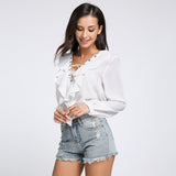 Ruffled Lace Up Summer Blouse - Slim Wallet Company