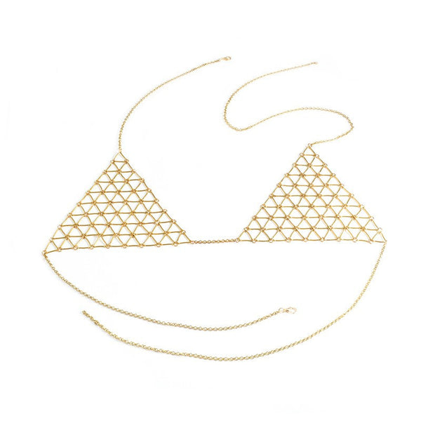 Boho Bikini Top Harness Bra Chain Geometric Triangle Body Chain Jewelry Necklace for Women body jewelry - Slim Wallet Company