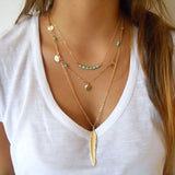 DIY Jewelry New Fashion Turquoise Beads Glaze Necklaces Leaf  3 Layer Necklace multilayer Necklaces for women SN671 - Slim Wallet Company