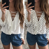 Ruffled Lace Up Summer Blouse - Slim Wallet Company