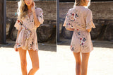 Boho Red Floral Print Ruffles Romper - Slim Wallet Company