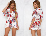 Boho Red Floral Print Ruffles Romper - Slim Wallet Company