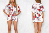 Boho Red Floral Print Ruffles Romper - Slim Wallet Company