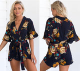 Boho Red Floral Print Ruffles Romper - Slim Wallet Company