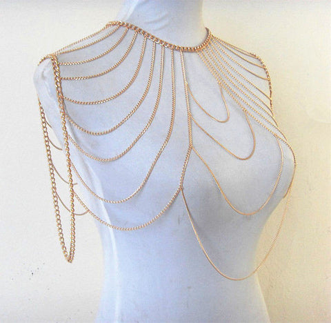 2016 new design women shoulder chain gold/silver  fashion unique charm of the female body chain jewelry body jewelry - Slim Wallet Company