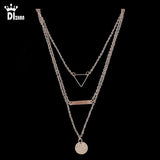 Vintage Hollow Out Triangle 3 Layer Chain Layer Necklace Coin Colar Necklaces Fashion Jewelry for women YN038 - Slim Wallet Company
