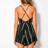 Spaghetti Strap Striped V-Neck Rompers Boho Beachwear Short Jumpsuit - Slim Wallet Company