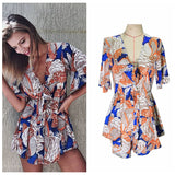 Beach Wear Women Jumpsuit Deep V neck Print Overalls Playsuit Rompers Women Jumpsuit Shorts - Slim Wallet Company