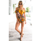 Boho printed jumpsuits off shoulder rompers plus size - Slim Wallet Company