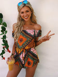 Boho printed jumpsuits off shoulder rompers plus size - Slim Wallet Company