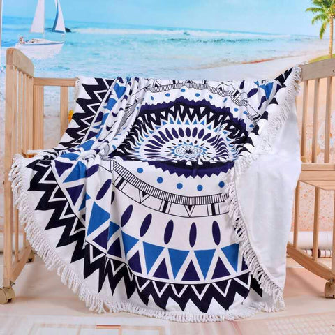 Fashion  Round Beach Towels Large Microfiber Printed Yoga Towel  With Tassel Serviette De Plage Toalla Circle Playa shawl - Slim Wallet Company