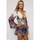 Ethnic Floral Boho Tops V Neck Romper - Slim Wallet Company