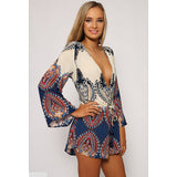 Ethnic Floral Boho Tops V Neck Romper - Slim Wallet Company