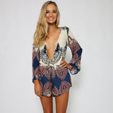 Ethnic Floral Boho Tops V Neck Romper - Slim Wallet Company