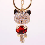 Crystal Rhinestone Metal Cat Keychain Novelty Souvenir Gifts Couple Key Chain Key Ring Hangbag Charms Pendant Chaveiros Carro - Slim Wallet Company