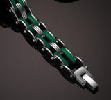 Mix Color Silicone Biker Chain Bracelet Stainless Steel Hand Chain - Slim Wallet Company