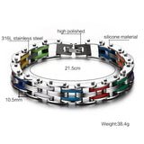 Mix Color Silicone Biker Chain Bracelet Stainless Steel Hand Chain - Slim Wallet Company